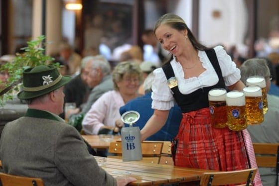 Hofbräuhaus, Munich: Long live the dirndl! This 1589 brewery clings to its historic roots with traditional Bavarian outfits and fare. Try the Brotzeit platter, featuring three varieties of pig, or opt for veal sausages served with a fresh pretzel and mustard. The house beer comes in three varieties: dark, light, and white. For a refreshing twist, order yours mixed with lemonade.